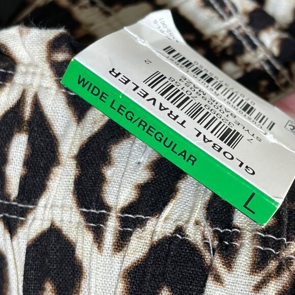 New INC Global Traveler Pants Wide Leg Size L Large Linen Blend Black Cream - Picture 5 of 10